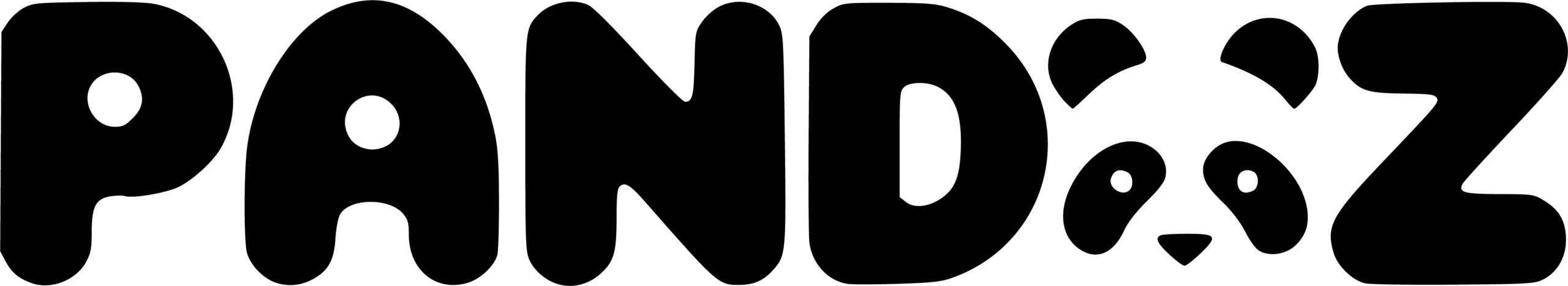 Logo sklepu pandaz.pl z literami pisanymi grubą czcionką oraz buzią pandy zamiast litery "a"